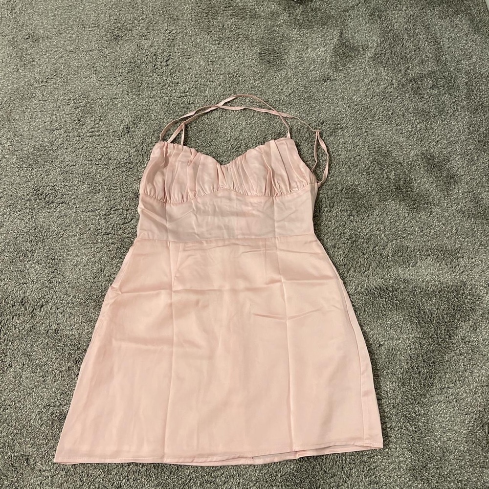 Beginning Boutique pink open back mini dress (size 10)